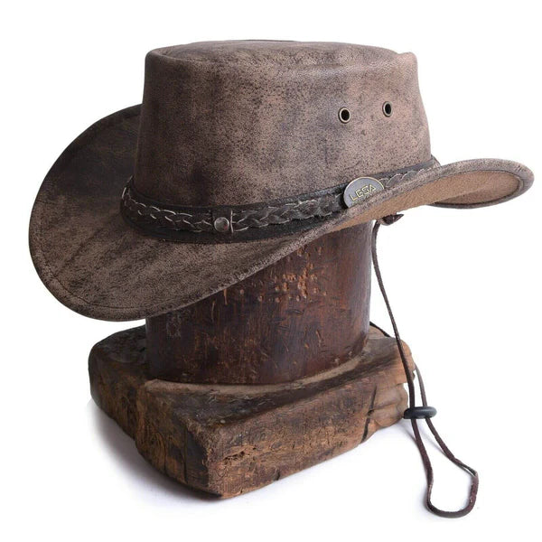 Australian Distressed Brown Leather Hat