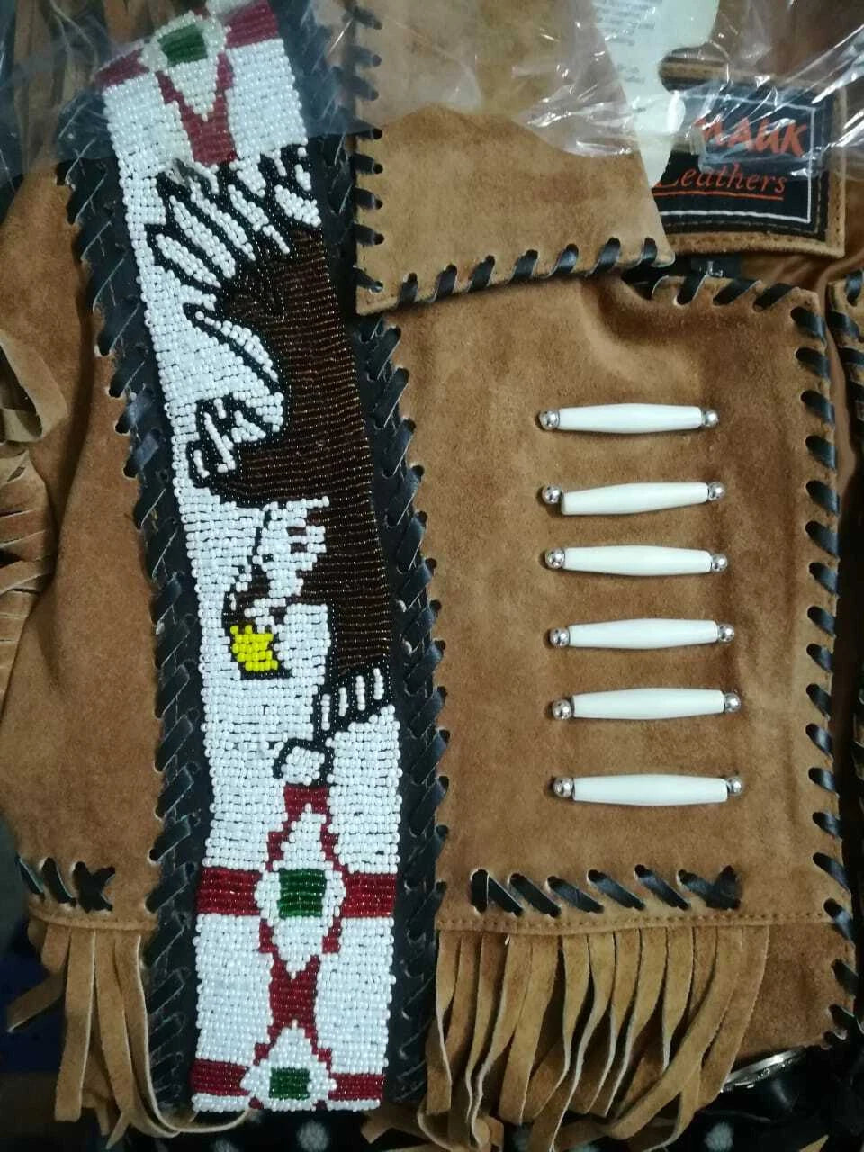 Men’s Western Cowboy Suede Fringe Jacket – Beaded Native American Style Leather Jacket