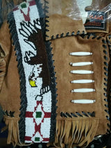 Men’s Western Cowboy Suede Fringe Jacket – Beaded Native American Style Leather Jacket
