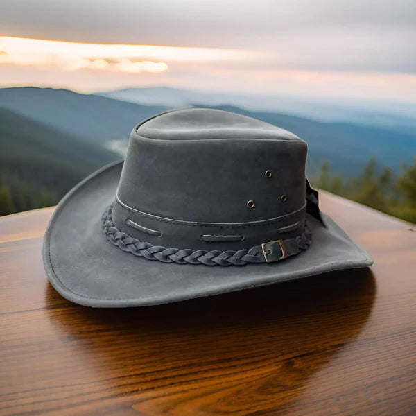 Australian Western Distressed Brown Leather Outback Bush Hat
