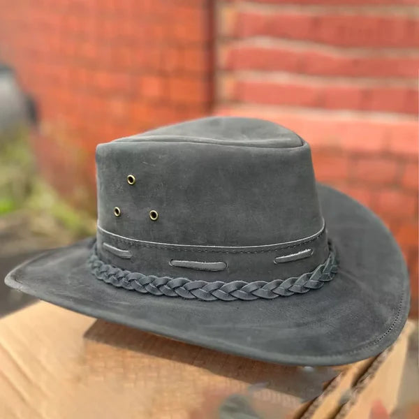 Australian Western Distressed Brown Leather Outback Bush Hat