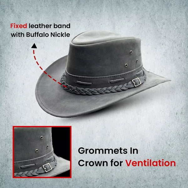 Australian Western Distressed Brown Leather Outback Bush Hat
