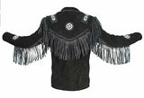 Men’s Authentic Western Suede Leather Fringe Jacket with Native American Beadwork