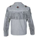 Men’s Western Real Leather Fringe Cowboy Jacket – Native American Beaded Design
