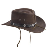 Australian Leather Western Bush Cowboy Hat Cross Embellishment Brown