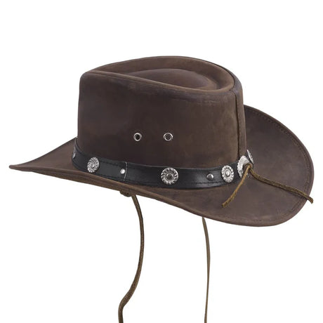 Australian Leather Western Bush Cowboy Hat Cross Embellishment Brown