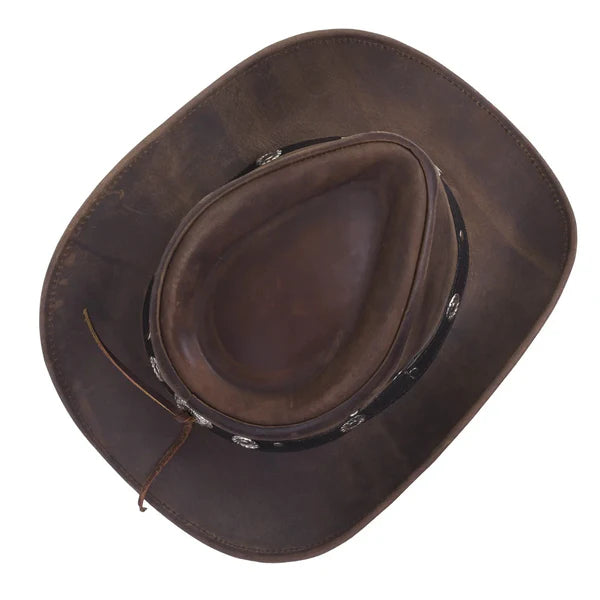 Australian Leather Western Bush Cowboy Hat Cross Embellishment Brown