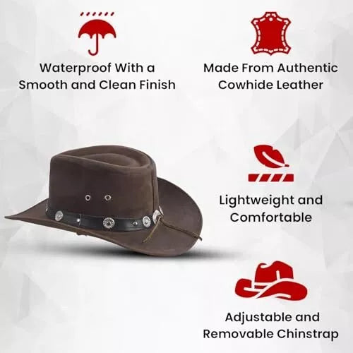 Australian Leather Western Bush Cowboy Hat Cross Embellishment Brown