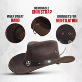 Australian Leather Western Bush Cowboy Hat Cross Embellishment Brown