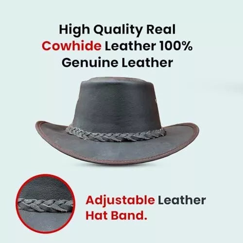 Australian Western Distressed Brown Leather Cowboy Bush Hat