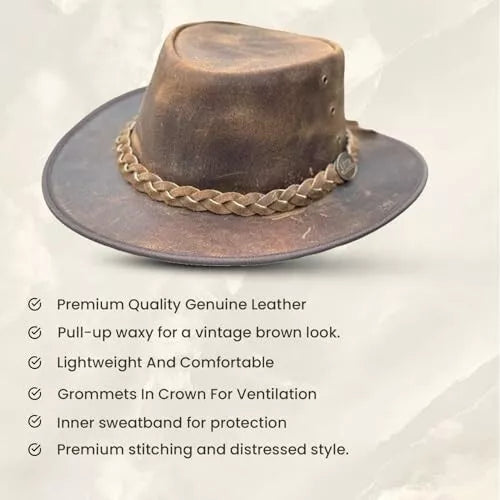 Crazy Leather Cowboy Outback Vintage Australian Hat