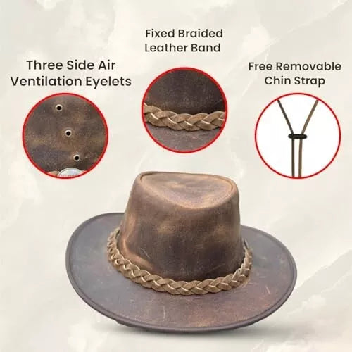Crazy Leather Cowboy Outback Vintage Australian Hat