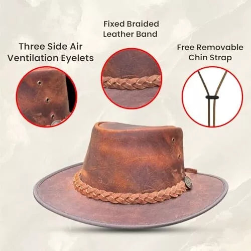 Crazy Leather Cowboy Outback Vintage Australian Hat