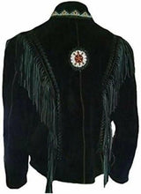 Men’s Cowboy-Inspired Suede Leather Fringe Jacket with Traditional Native Beads