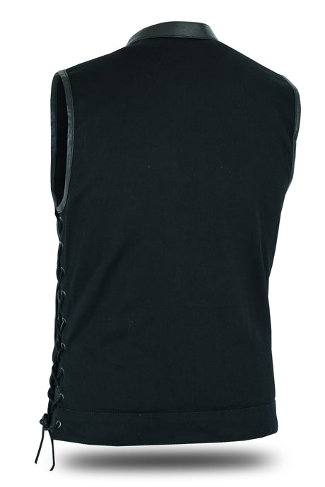 Men's Motorcycle Denim OUTLAW SOA Club Style Vest with Side Laces (WC58612BLACK)