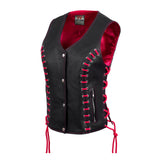 WCWV95841TPINKEYELET WOMEN SIDE LACE VEST M/O BUFFALO LEATHER PINK/BLK