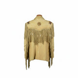 Women’s Western Style Leather Jacket with Fringes & Beadwork (Genuine Leather)