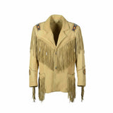 Women’s Western Style Leather Jacket with Fringes & Beadwork (Genuine Leather)