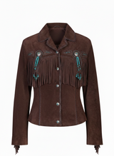 Women’s Native American Style Suede Western Fringe & Beaded Leather Jacket